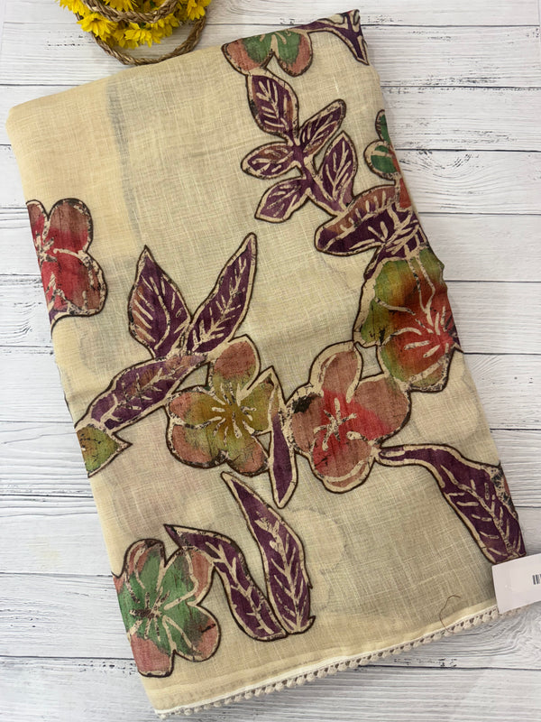 Tissue linen saree with applique work MLS5478