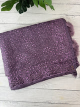 Cutwork satin mix Blended tussar saree with thread work MTS9078- Mauve