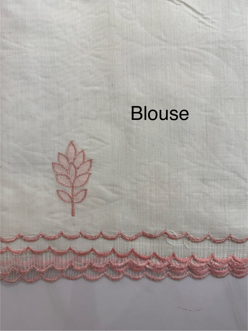 Kota silk saree with applique work SJCV82- Offwhite & Peach