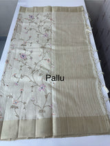 Blended tussar saree with embriodery - MS8665 PearlCream
