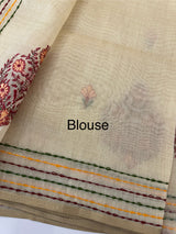 Semi chanderi saree kanta embriodery MSF590 - Cream