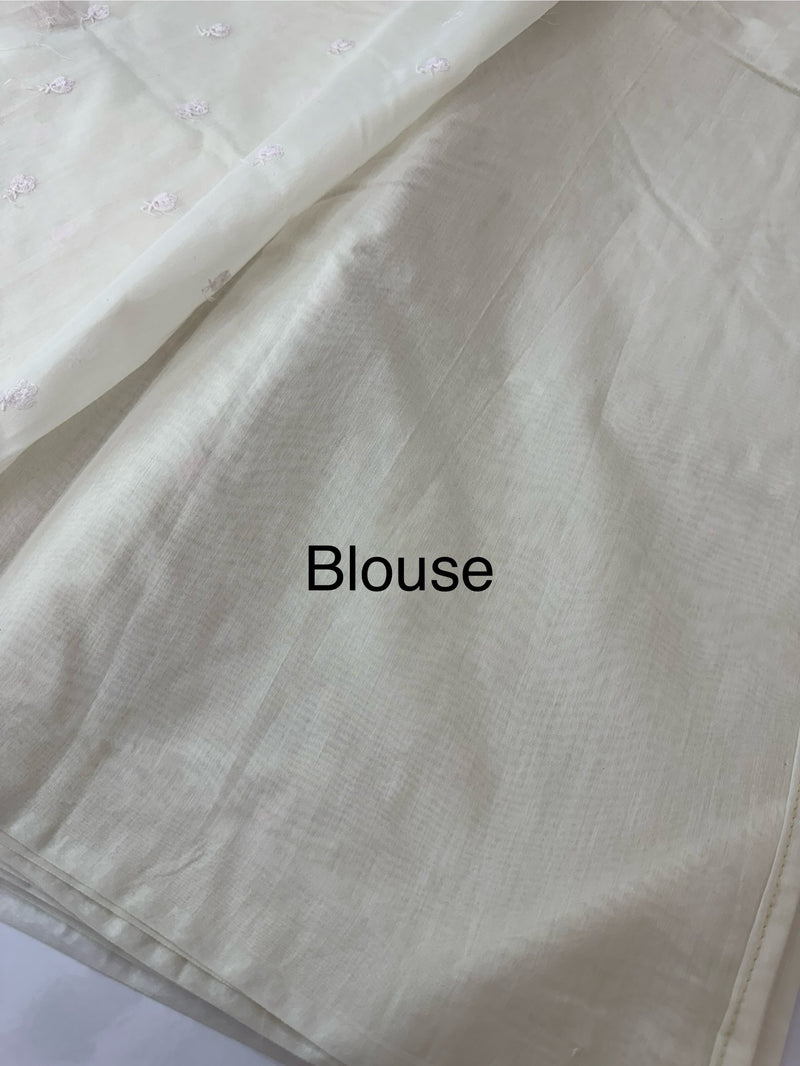 Mul chanderi saree with embriodery MSH114 - Pastel Pink flowers