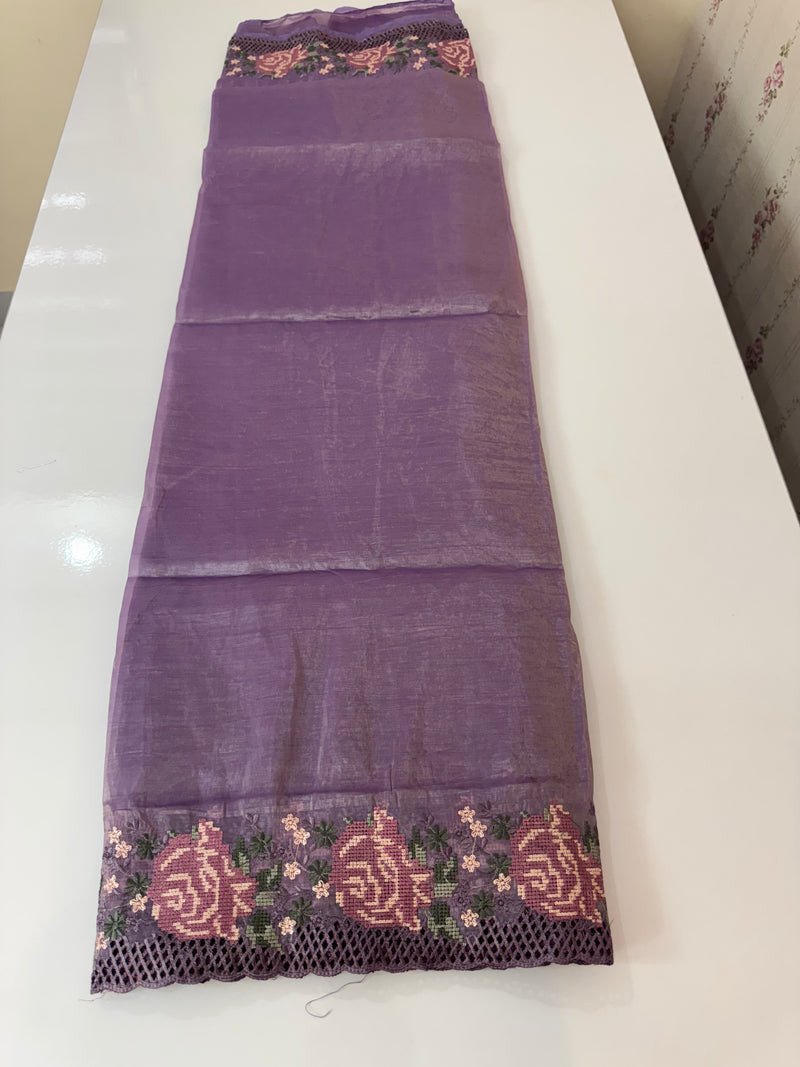 Crush Organza cutwork & embroidery saree MS7544 - Mauve