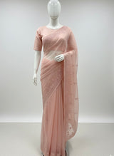 Semi organza saree with lace embroidery MSH117- PastelPeach