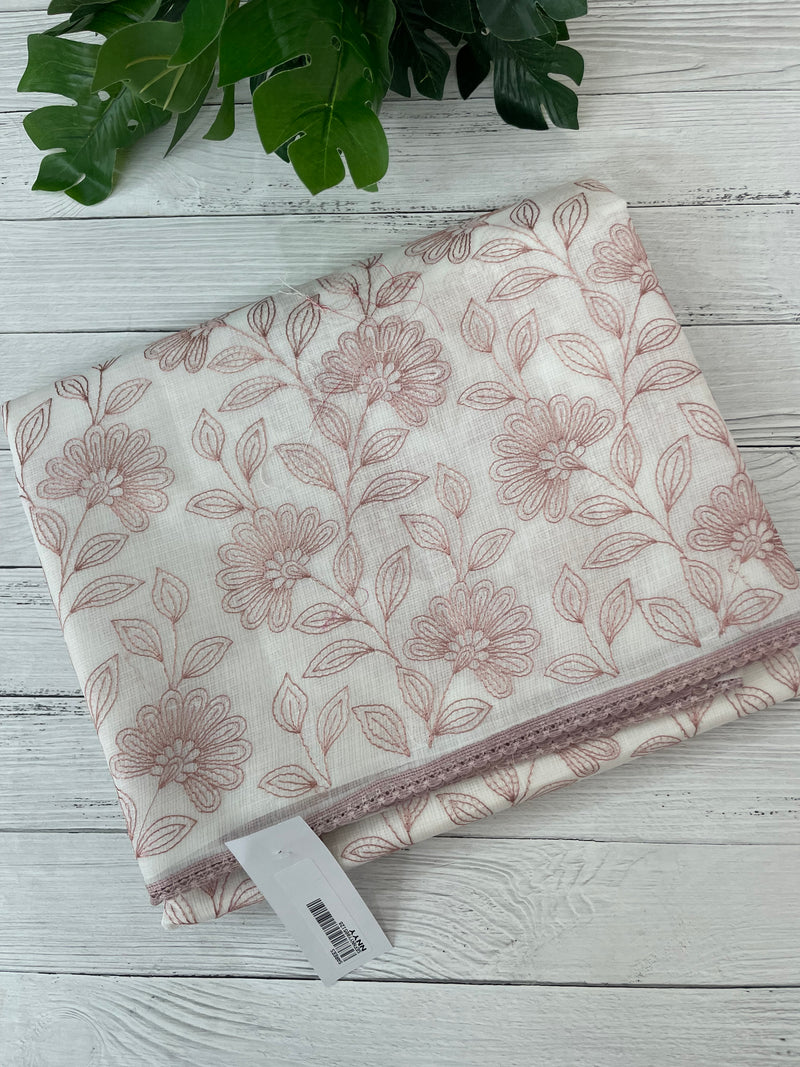 Kota cotton embriodery saree MS1490- white & DuskyPink