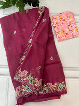 Crush chiffon georgette saree with embriodery borders SVVNYYY