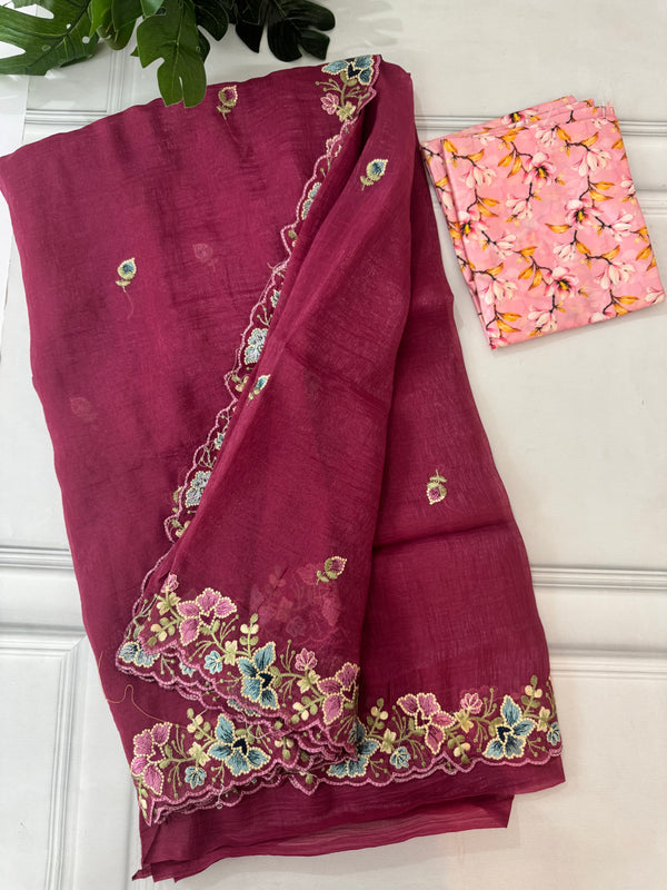 Crush chiffon georgette saree with embriodery borders SVVNYYY