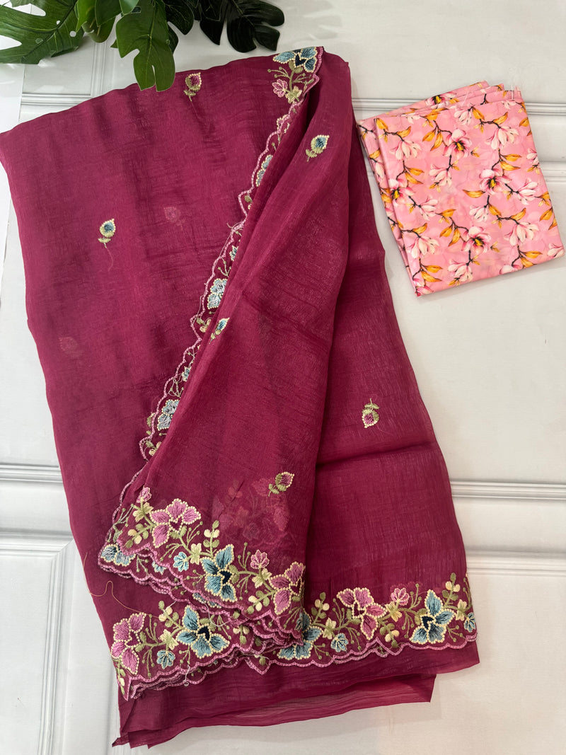 Crush chiffon georgette saree with embriodery borders SVVNYYY