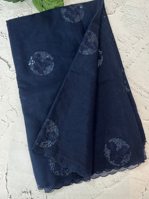 Organza saree with embroidery - MSH375 DarkBlue