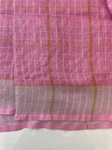 Pure Linen zari check saree MLS7867 PINK