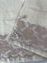 Mul chanderi tissue applique work saree MSK457 Offwhiye to Lilac