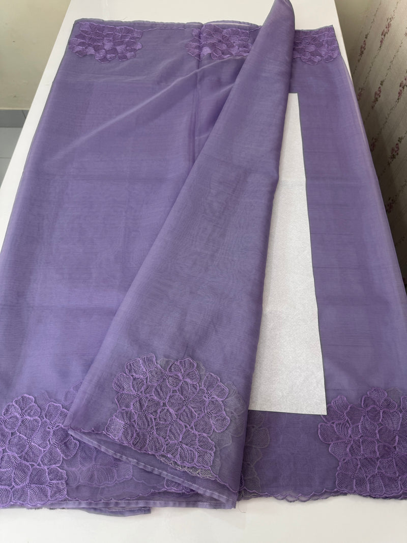 Semi organza saree with embroidery & scallop border - MSH901 Purple