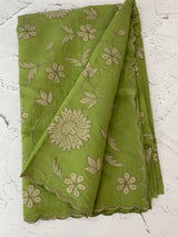 Malai chanderi saree with applique work MSM6201 LeafGreen