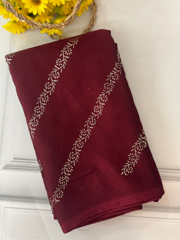 Georgette saree with foil prints MS1212- Maroon