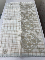 Check Mul chanderi saree with applique work MSH164- White to PowderBlue