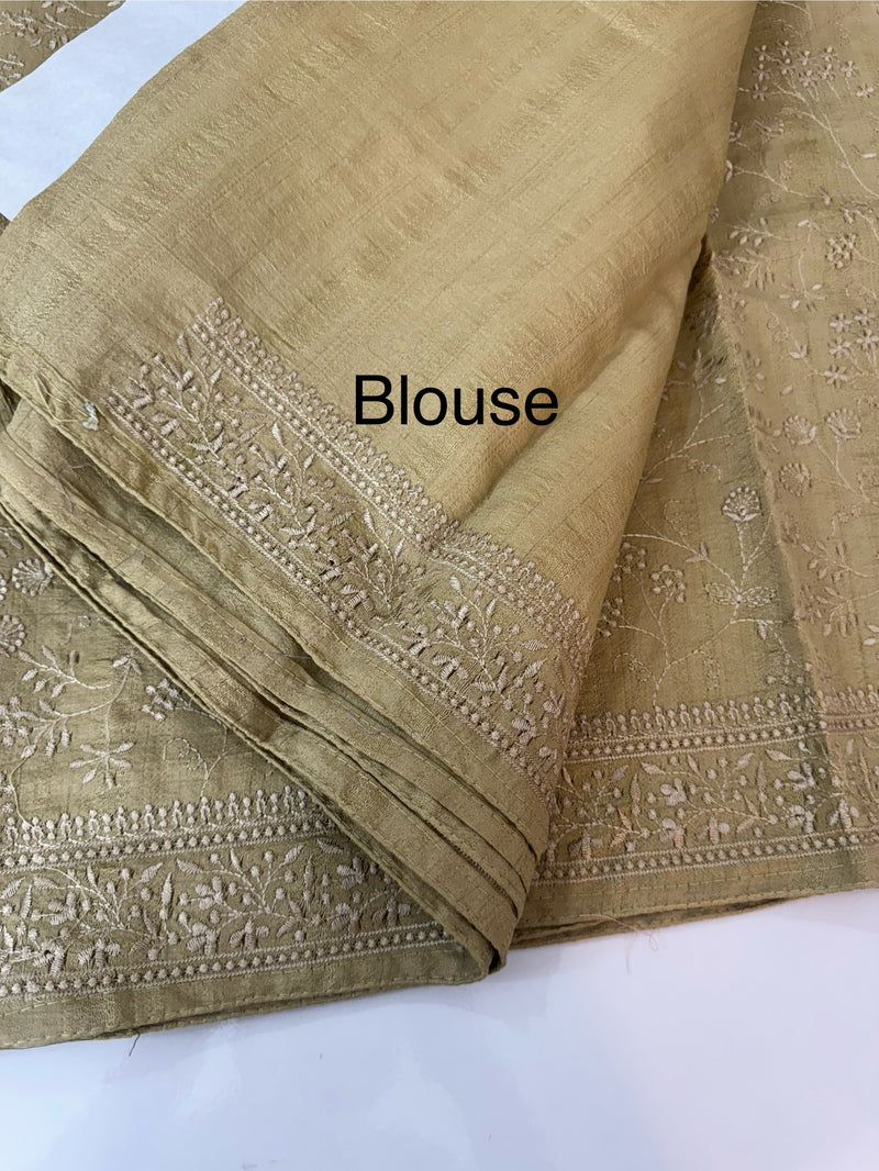 Blended tussar saree with thread work MTS9078 - Chikoo