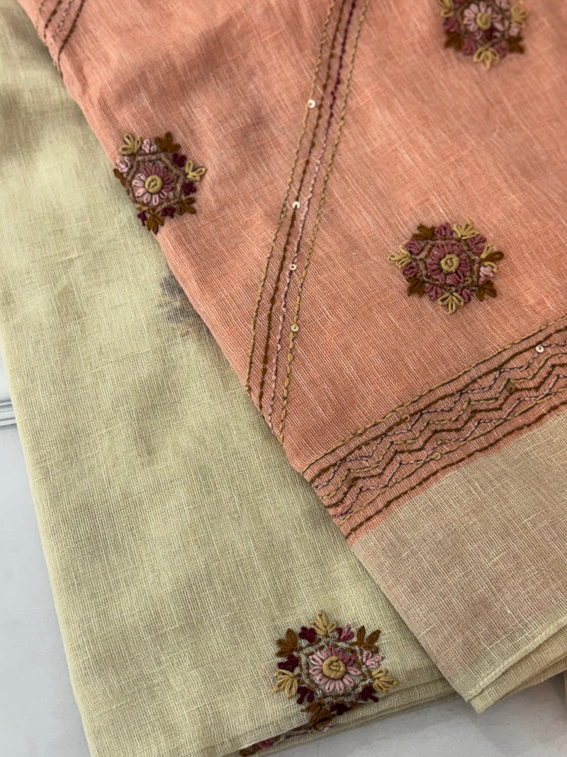 Linen saree with French knots and kanta embriodery MS94311