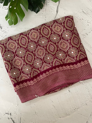 Semi modal silk saree with mirror work - MMB501 MaroonWine