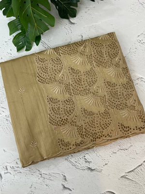 Cutwork Semi tussar saree MTSS657 Chiku