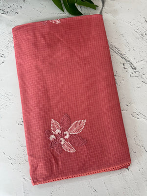 Kota  checks saree with embroidery - MS7679 DarkPeachPink