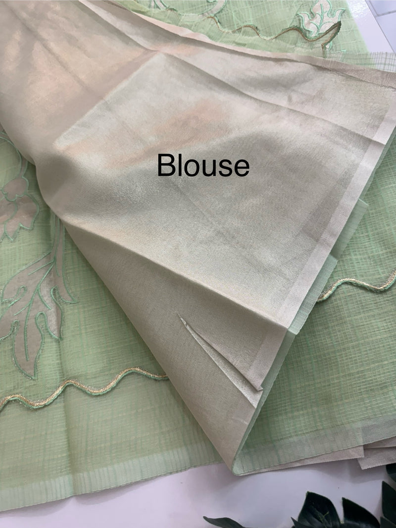 NetKota saree with tissue applique work MS15145 - PastelGreen