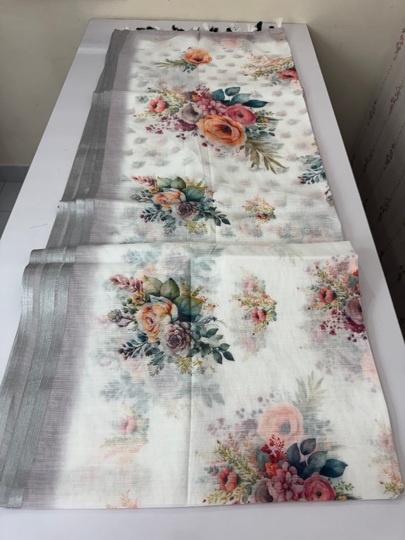 Digital printed semi Linen Saree MLS615- 20