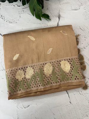Cutwork Raw silk saree MSH228(2) Chiku