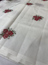 Supernet saree with cross stitch embroidery MCJ874 white & Red