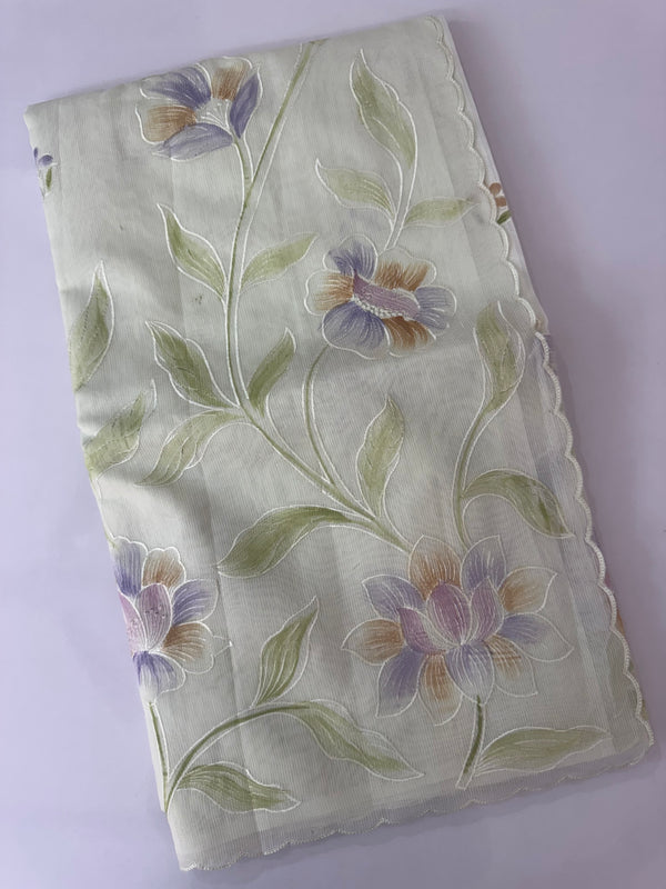 Supernet saree with embroidery and handpainting MSH104- PastelGreen