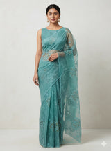 Glass organza saree with applique work- MSHW229