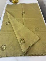 Handworked Tissue silk saree with French knots FBLK162 YellowMixGreen