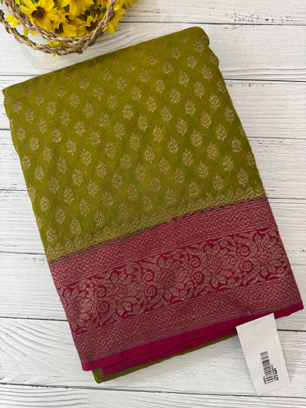 Banarasi viscose Georgette saree MKGS611- ParrotGreen to Pink