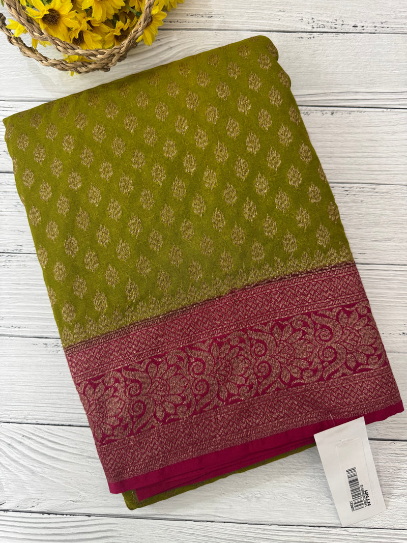 Banarasi viscose Georgette saree MKGS611- ParrotGreen to Pink