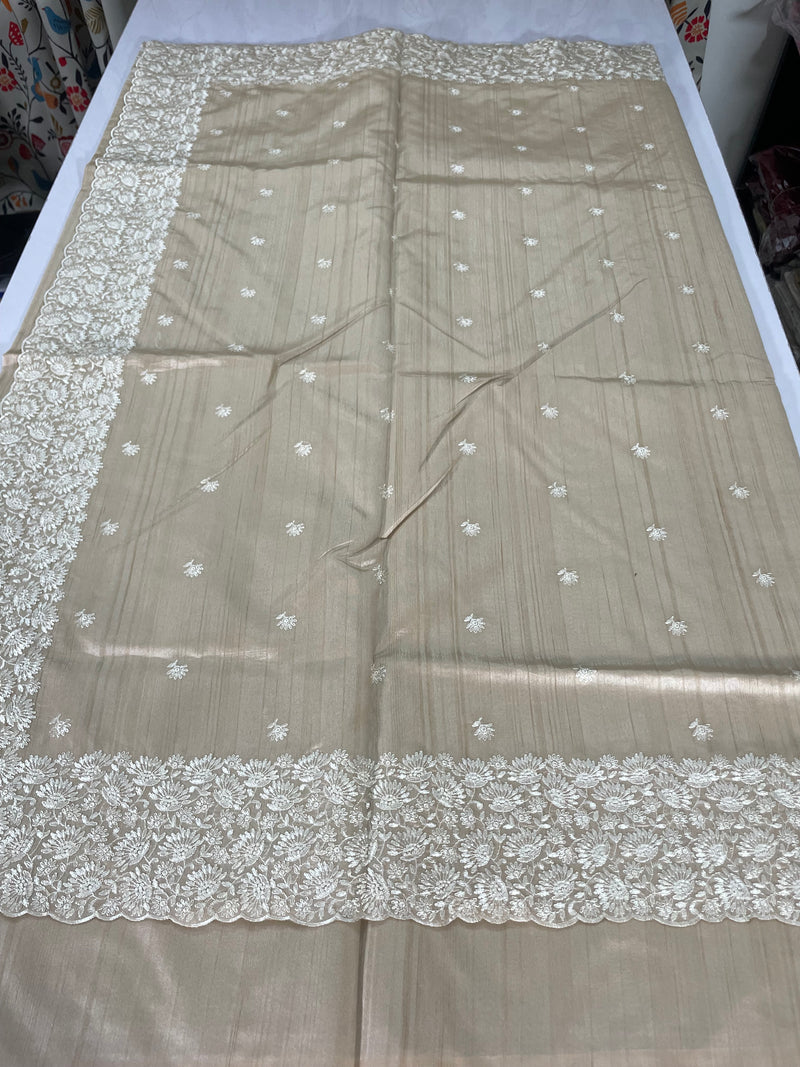 TARA - Embroidered semi tussar silk saree- CREAM MSS723