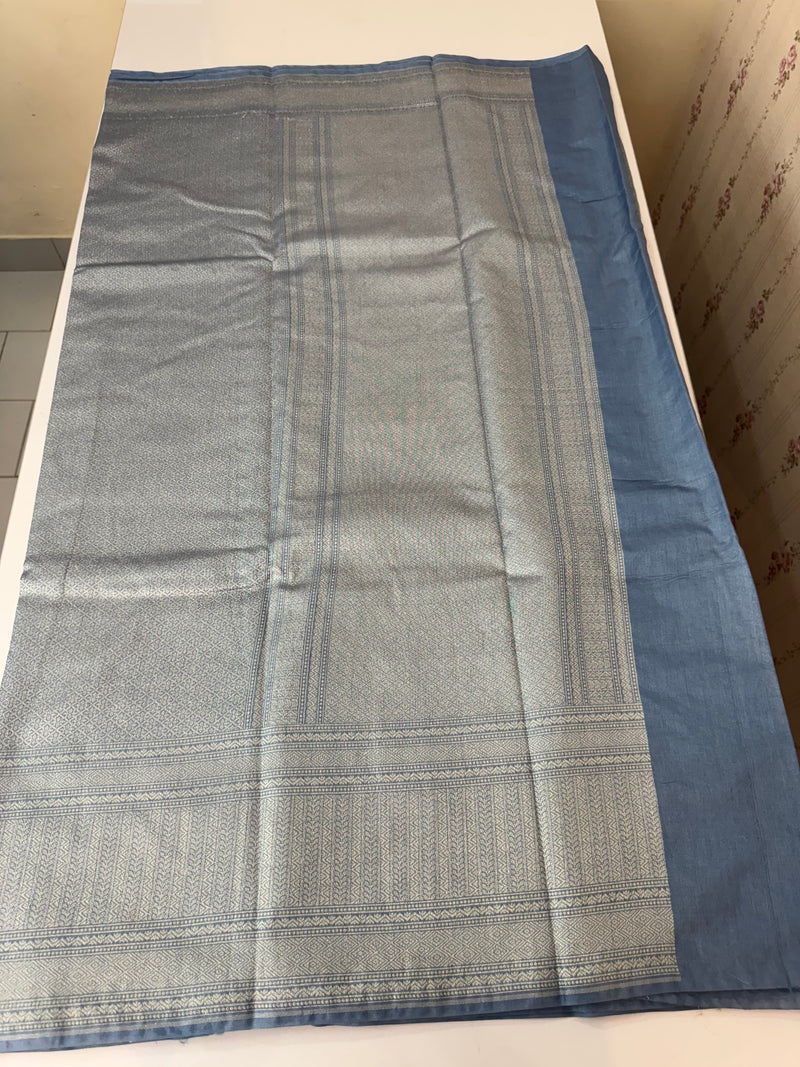 Banarasi semi katan saree in silver zari MS14667- PowderBlue