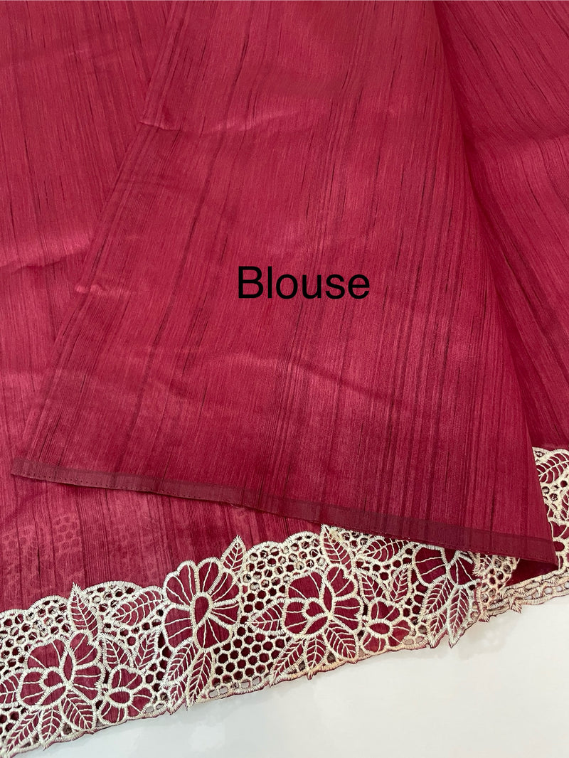 Cutwork Semi tussar saree MTSS879 Cranberry