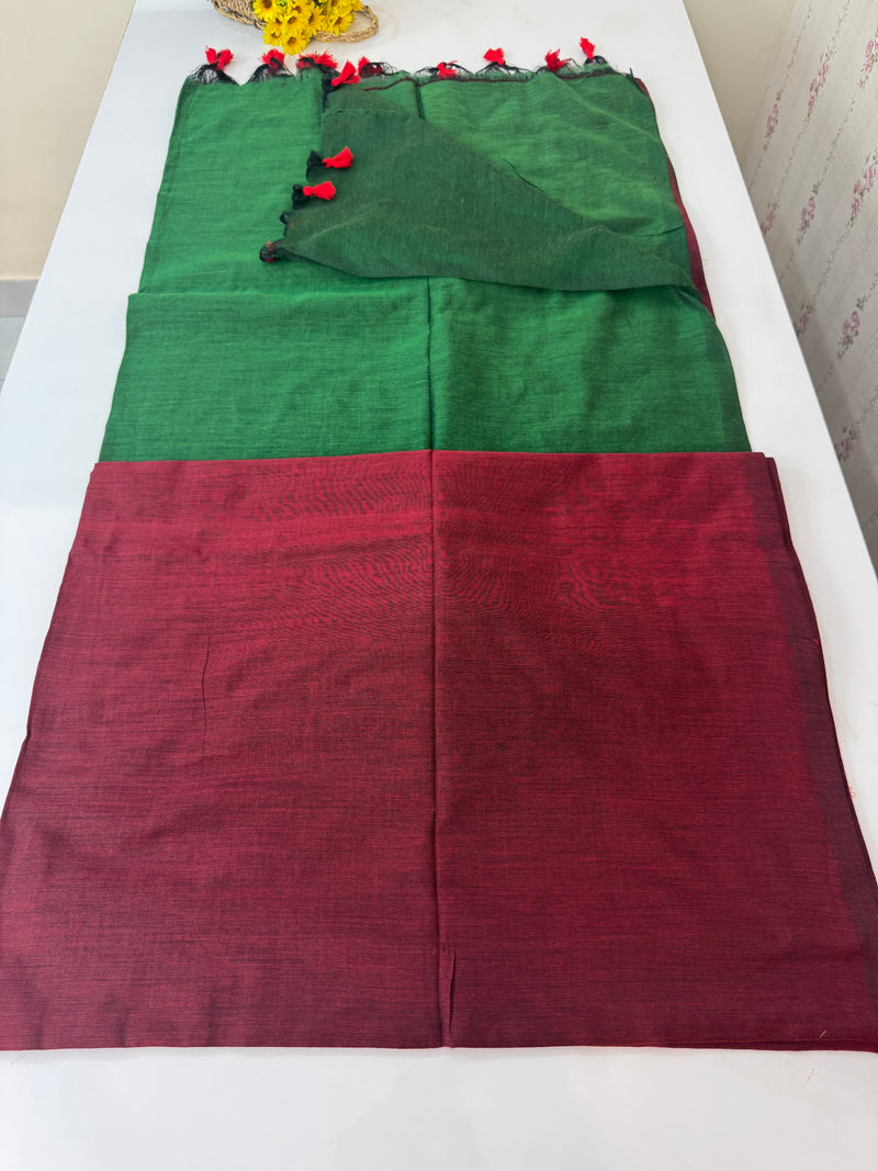Plain Khadi cotton saree with contrast pallu & blouse MS1497