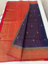 Jute tussar silk sarees with contrast pallu & brocade blouse MS1688