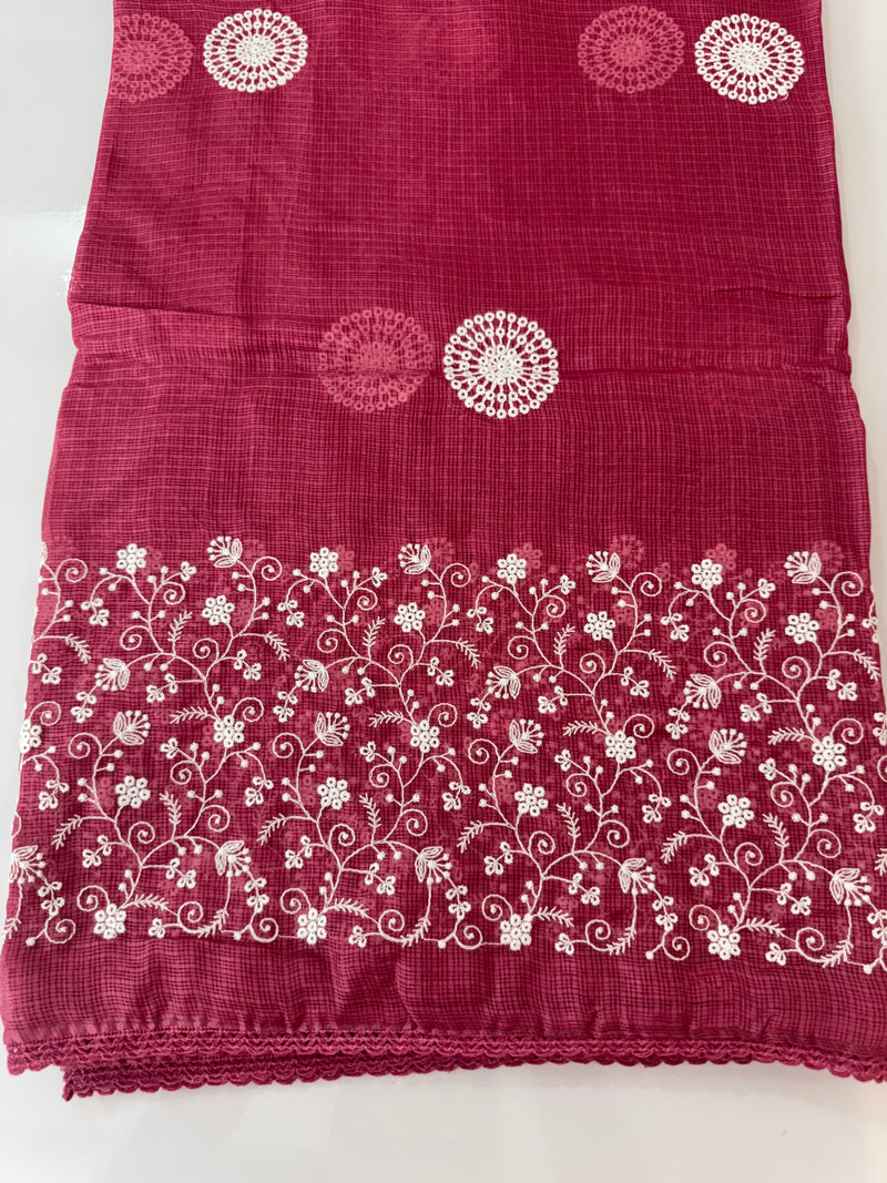 Kota checks saree with embroidery SVTS31 DarkPink