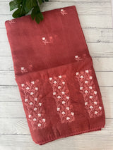 Kota checks saree with embroidery SVTS34 - Rusty darkpeach