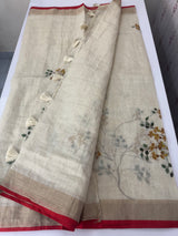 Tissue linen saree with handpainting and kanta work blouse MS14462 (5)