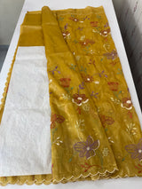 Crush Organza saree with embroidery work MBS699 Mustard