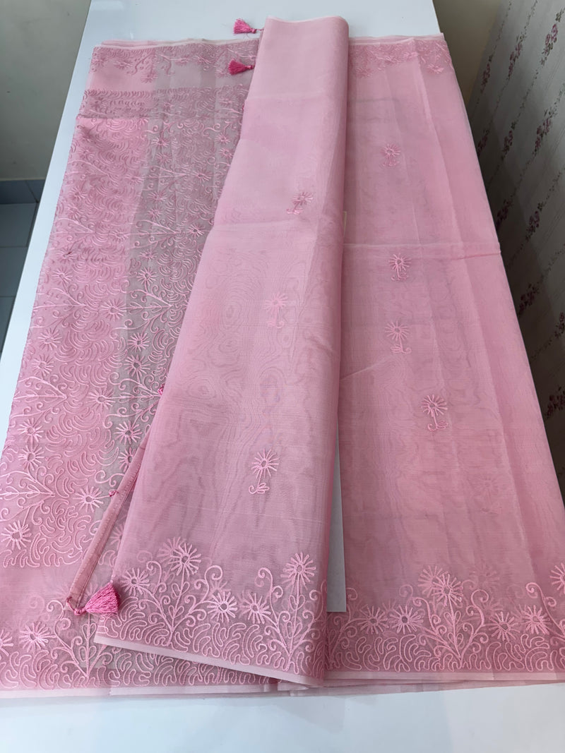 Semi organza saree with lace embroidery MSH117