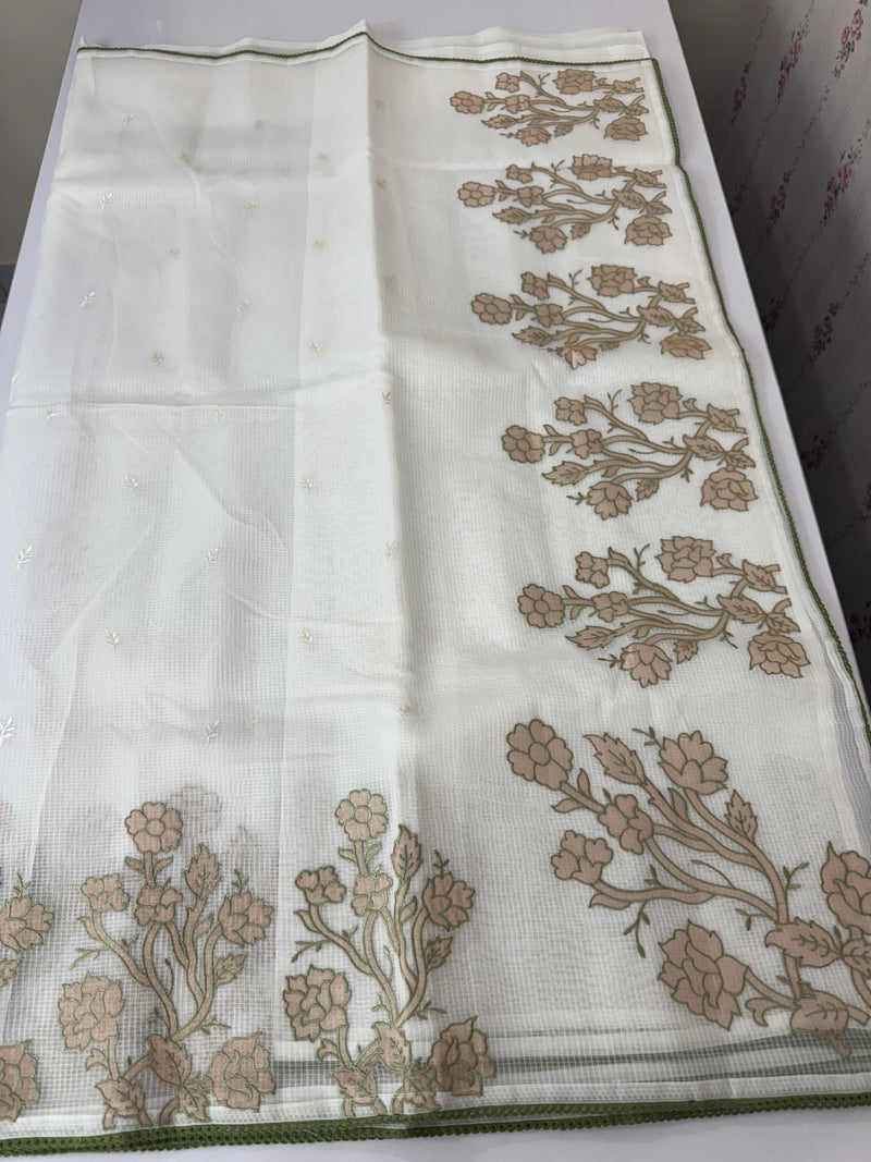 NetKota Applique work saree  MSH123- White & Green