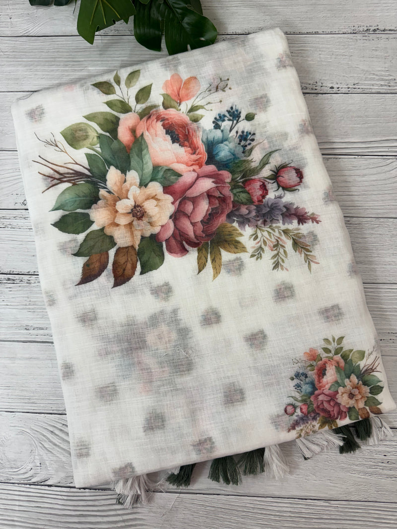 Digital printed semi Linen Saree MLS615- 18