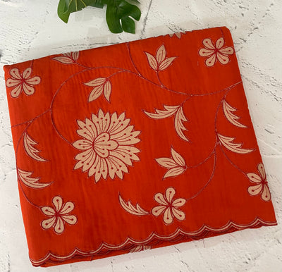 Malai chanderi saree with applique work MSM6201 Orange