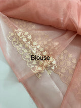 Glassy tissue organza saree with embroidery FKSF88-Peach