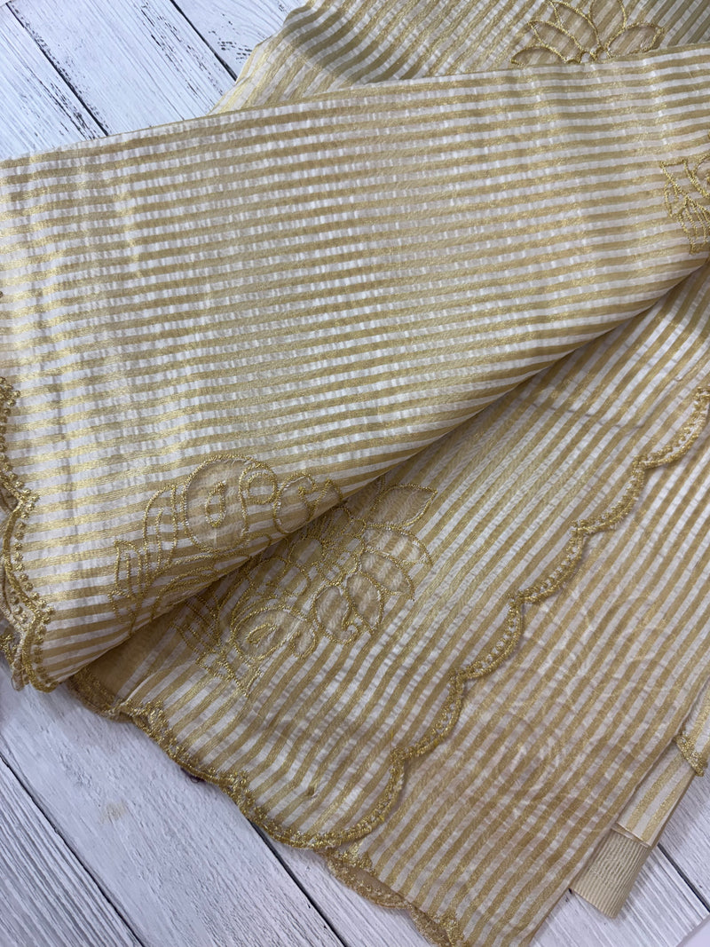 Tissue mix Soft silk saree with applique work MS8146 - Golden