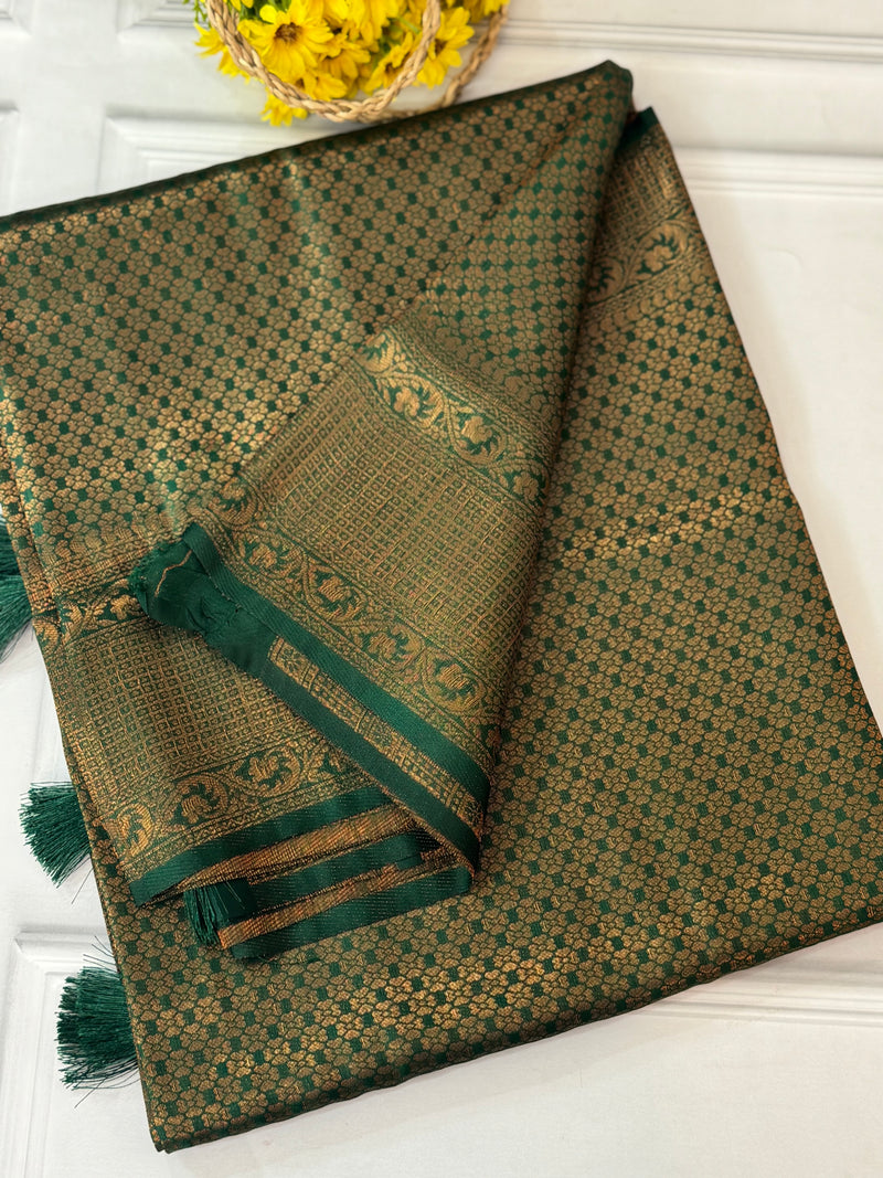 Brocade soft silk saree in copper zari weaving  MS6771