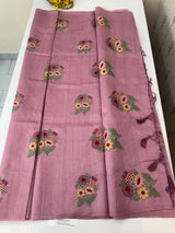 Blended tussar silk saree with embroidery - MS90654 OnionPink